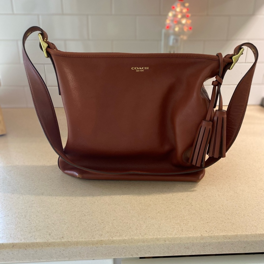 Coach Chestnut Leather Shoulder Hobo with Tassel Accent